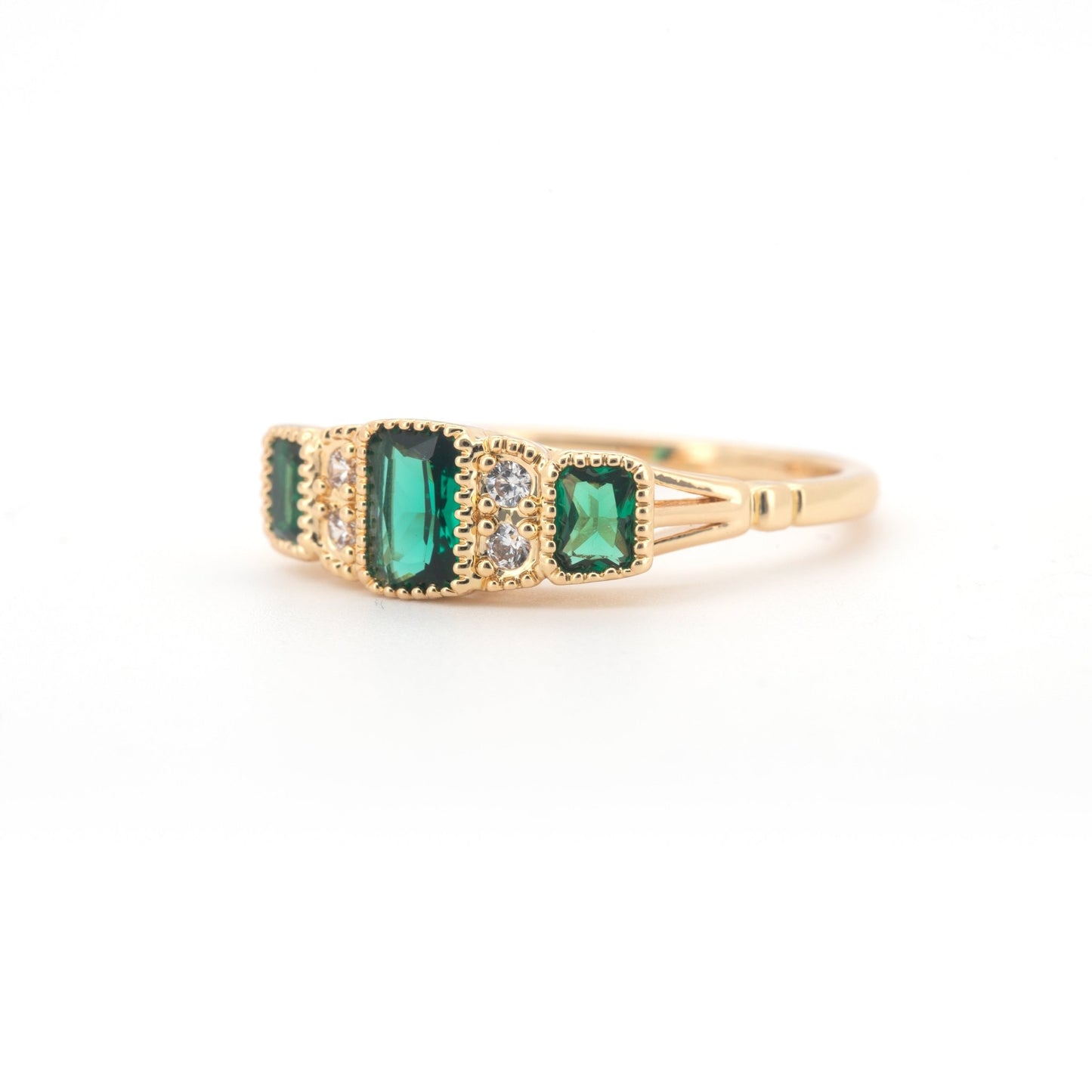 Anne - Radiant Cut Emerald Gold Plated Ring - Regal Gems Jewellery Co.