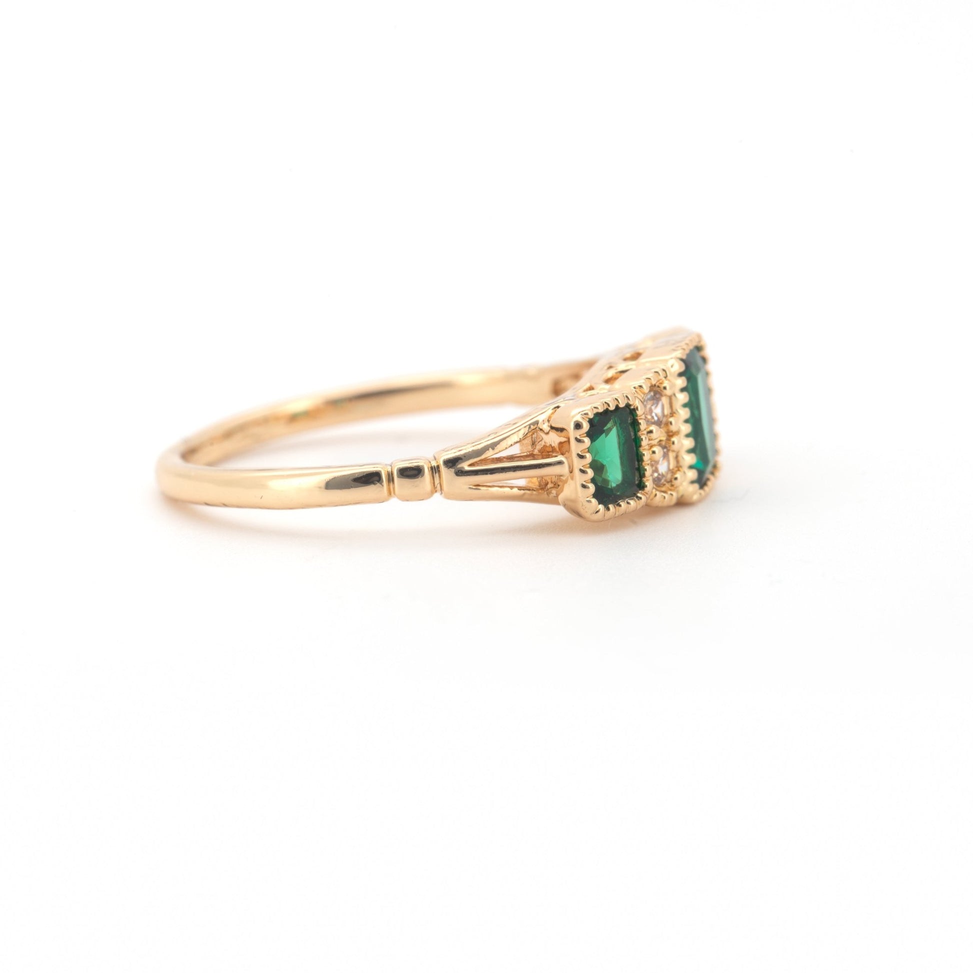 Anne - Radiant Cut Emerald Gold Plated Ring - Regal Gems Jewellery Co.