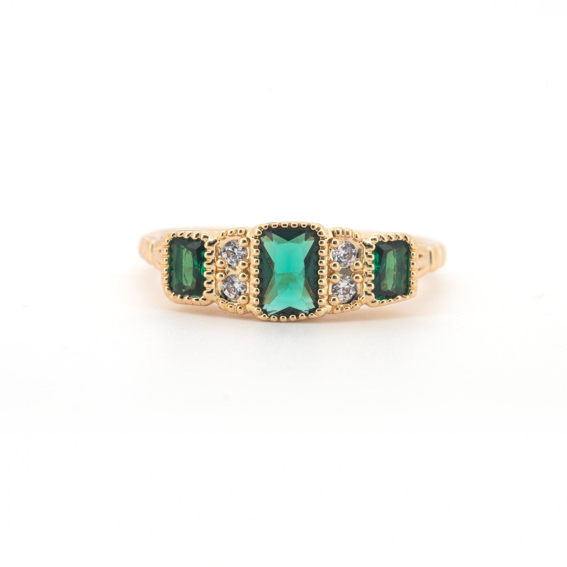 Anne - Radiant Cut Emerald Gold Plated Ring - Regal Gems Jewellery Co.