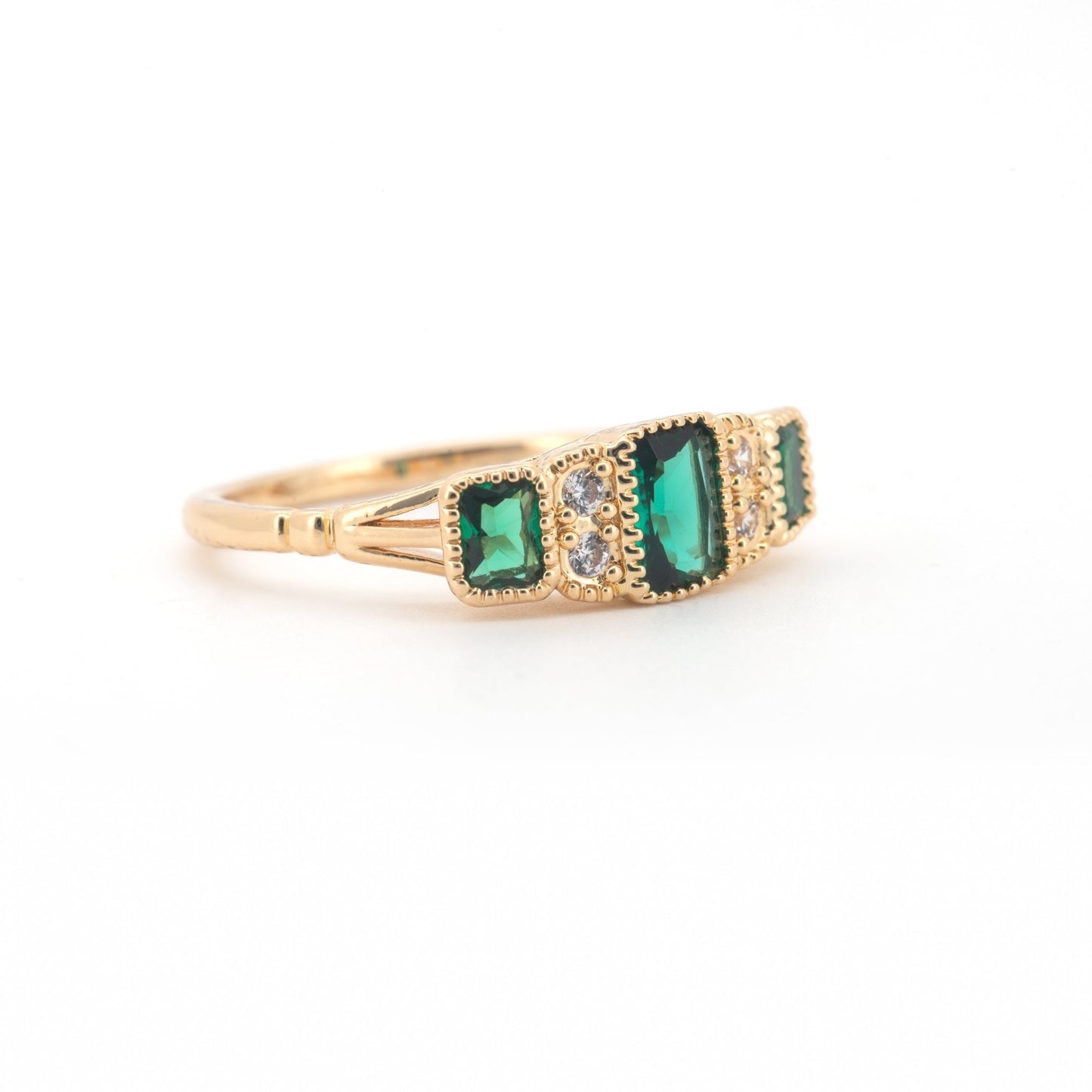 Anne - Radiant Cut Emerald Gold Plated Ring - Regal Gems Jewellery Co.