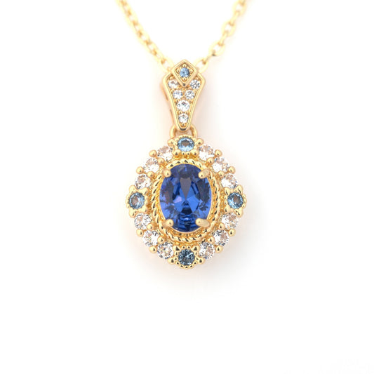 Maria - Gold Plated Sapphire and Crystal Pendant Necklace - Regal Gems Jewellery Co.