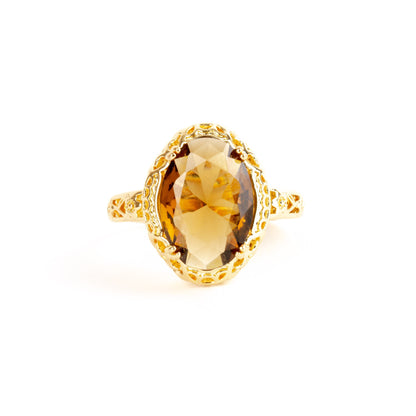 Made for a Queen - Citrine gold plated ring art deco filigree ring - Regal Gems Jewellery