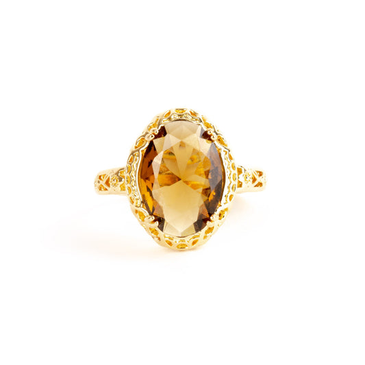 Made for a Queen - Citrine gold plated ring art deco filigree ring - Regal Gems Jewellery