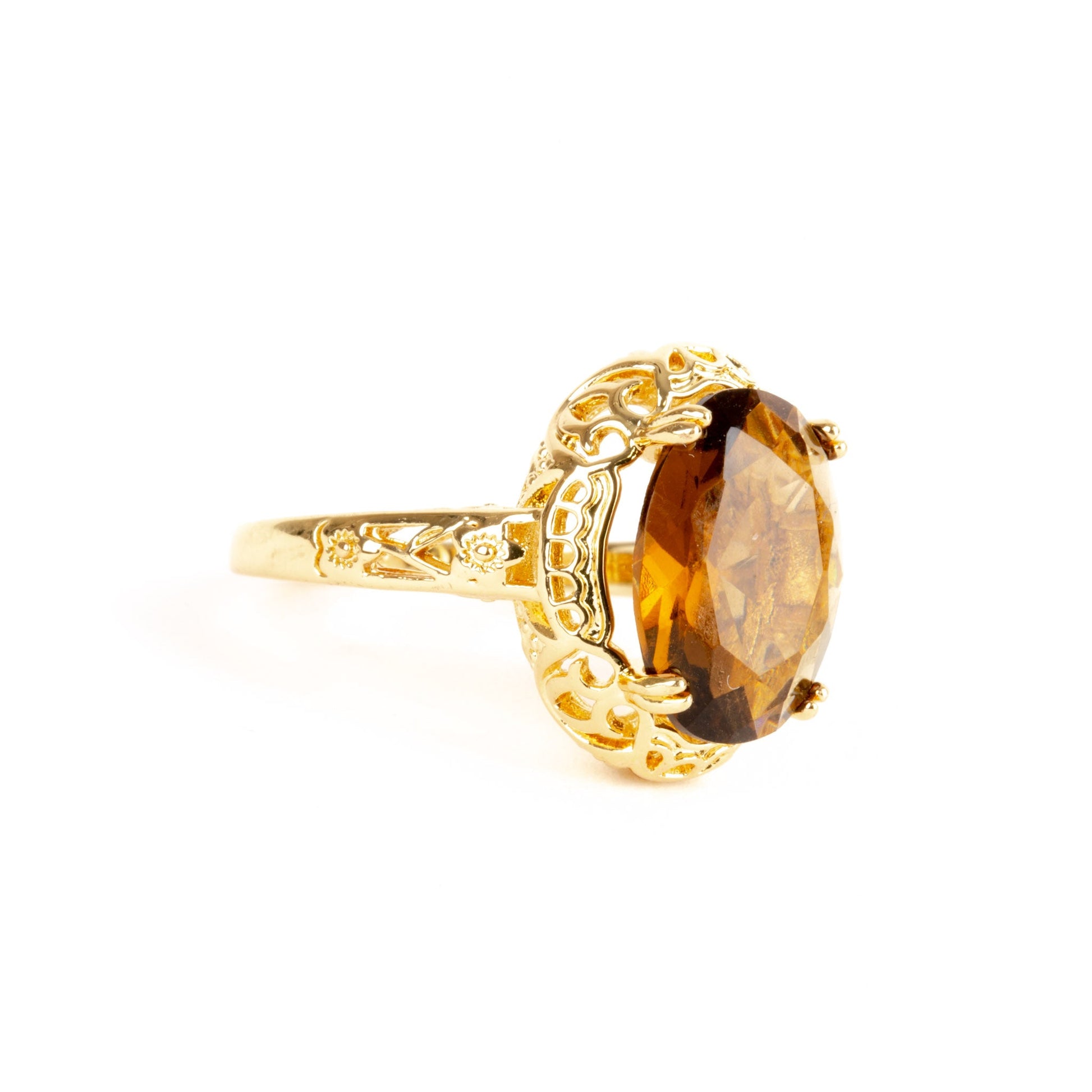 Made for a Queen - Citrine gold plated ring art deco filigree ring - Regal Gems Jewellery