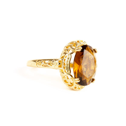 Made for a Queen - Citrine gold plated ring art deco filigree ring - Regal Gems Jewellery