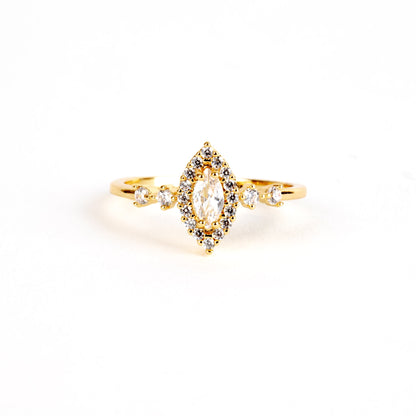 Penelope gold plated marquise ring promise ring art deco vintage every day wear - Regal Gems Jewellery